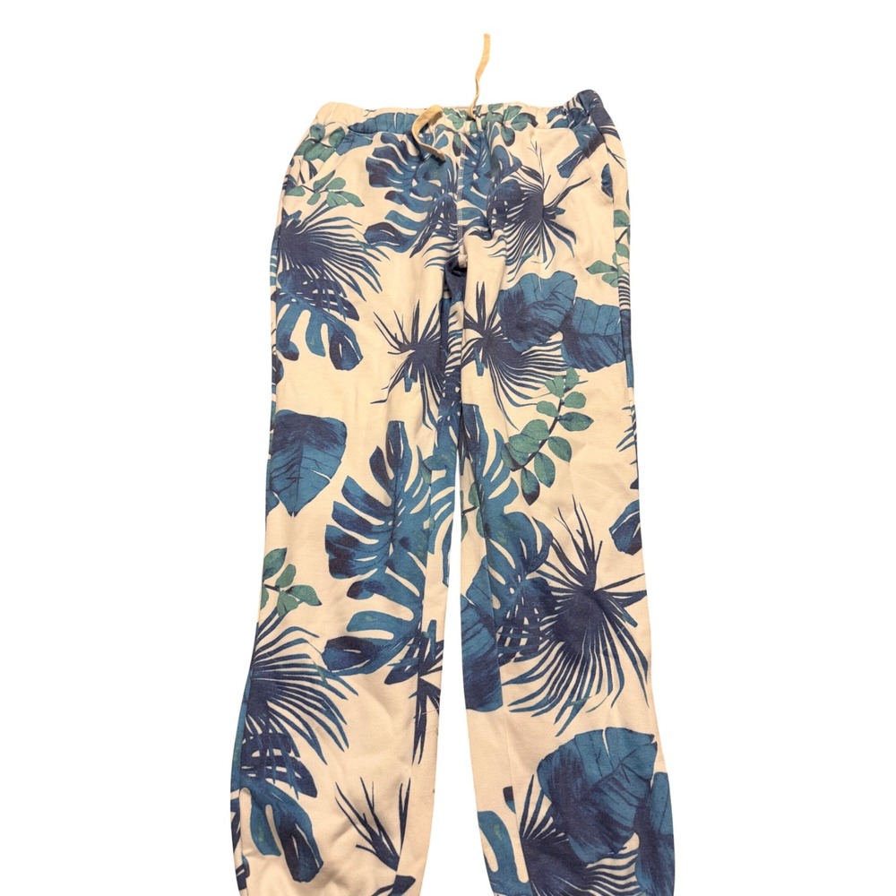Sea La La Womens Tropical Palm Leaf Fleece Joggers Blue Cream Large